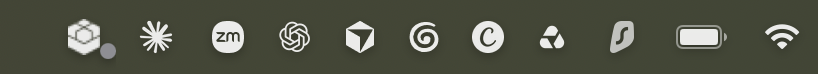 A Mac menu bar. The BlueRock Connector's cube icon sits at the left of the icon row, with the battery and Wi-Fi icons further right.